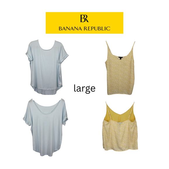 Large BR BananaRepublic Scoop Modal LightBlue Tee • Yellow Floral Cami Tank - Picture 1 of 12